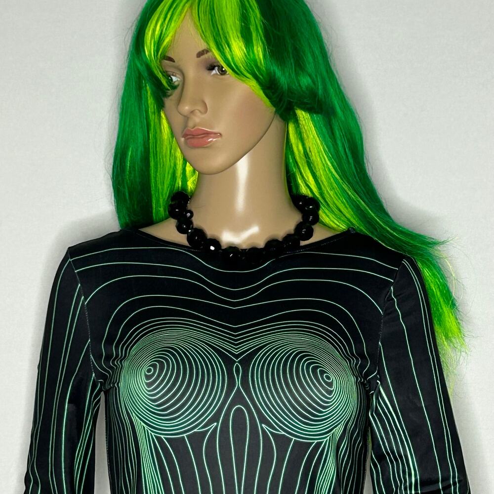 Spirit Green & Neon Yellow Long Wavy Costume Wig with Bangs Halloween Cosplay